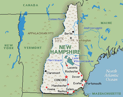 Landkarte von New Hampshire, USA