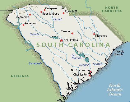 Landkarte von South Carolina, USA