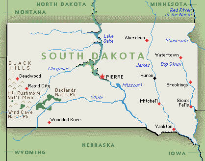 Landkarte von South Dakota, USA